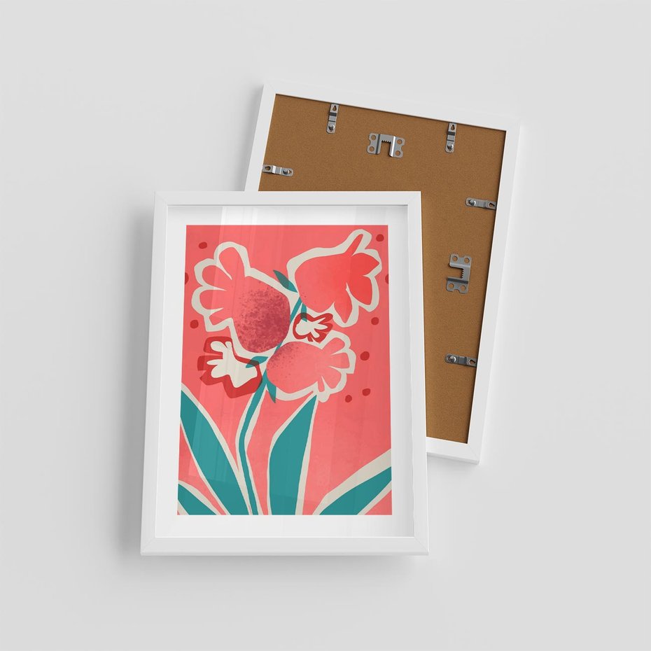 Plakat w ramie 30x40 - Rozkwitające Plamy i Formy - nowoczesny plakat, abstrakcyjne kwiaty - rama biała