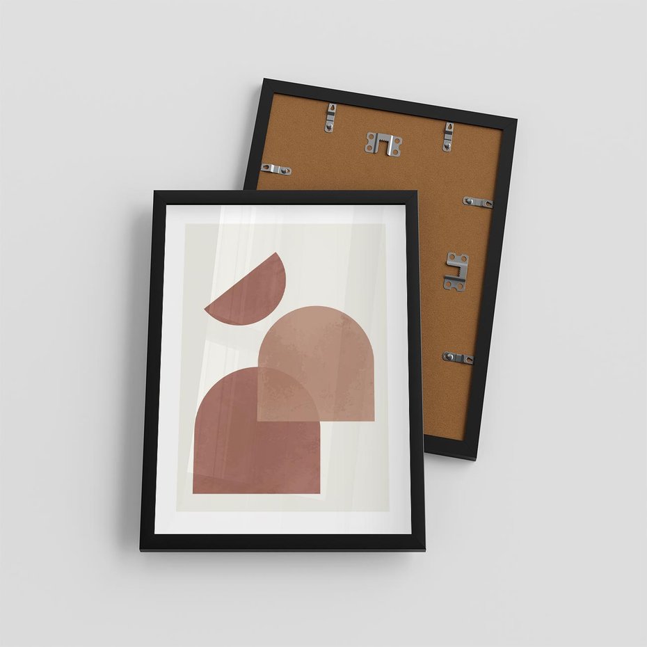 Plakat w ramie 30x40 - Harmonijne Widoki - abstrakcyjne geometryczne kształty, odcienie brązu i beżu - rama czarna