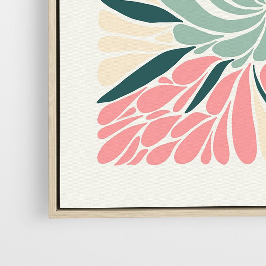 Obraz w ramie 50x70 - Rozbijające Barwy - abstrakcyjny pastelowy kwiat, wyrazista typografia - rama drewno