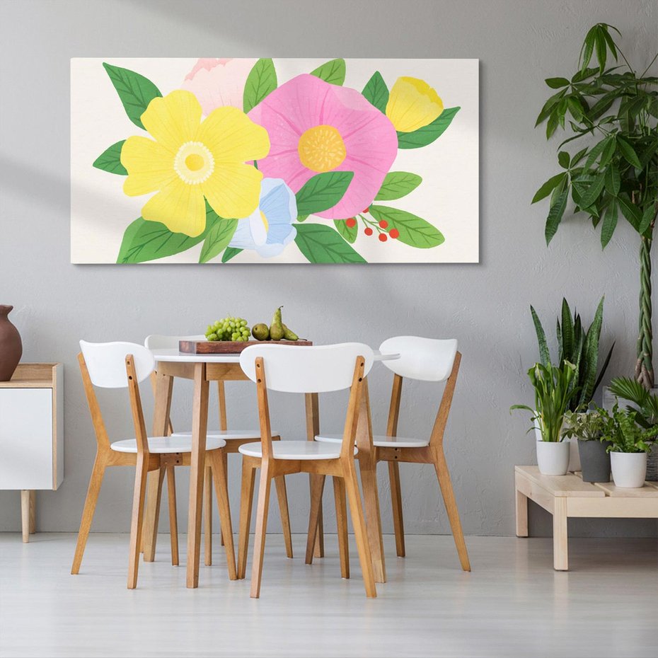 Obraz na płótnie 120x60 - Kwiatowy Uśmiech - kwiaty, akwarela