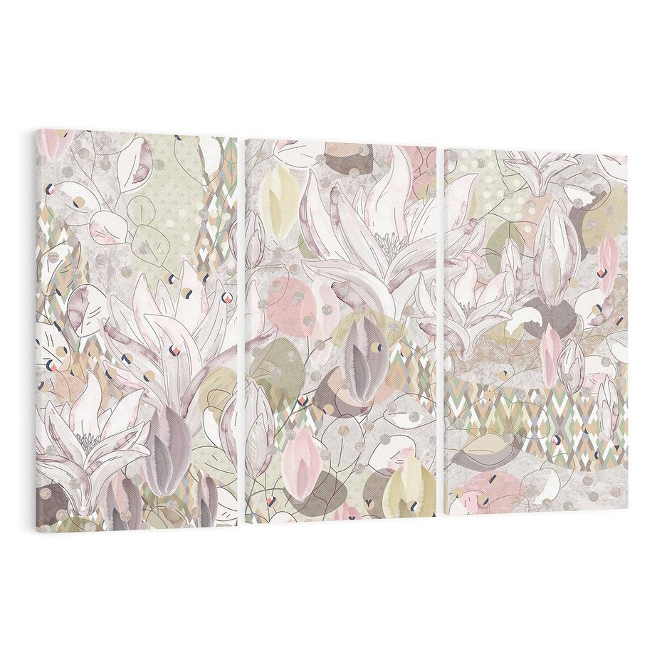 Obraz na płótnie 120x80 - Pejzaże zatajonej duszy - połączenie tekstur, roślinne motywy