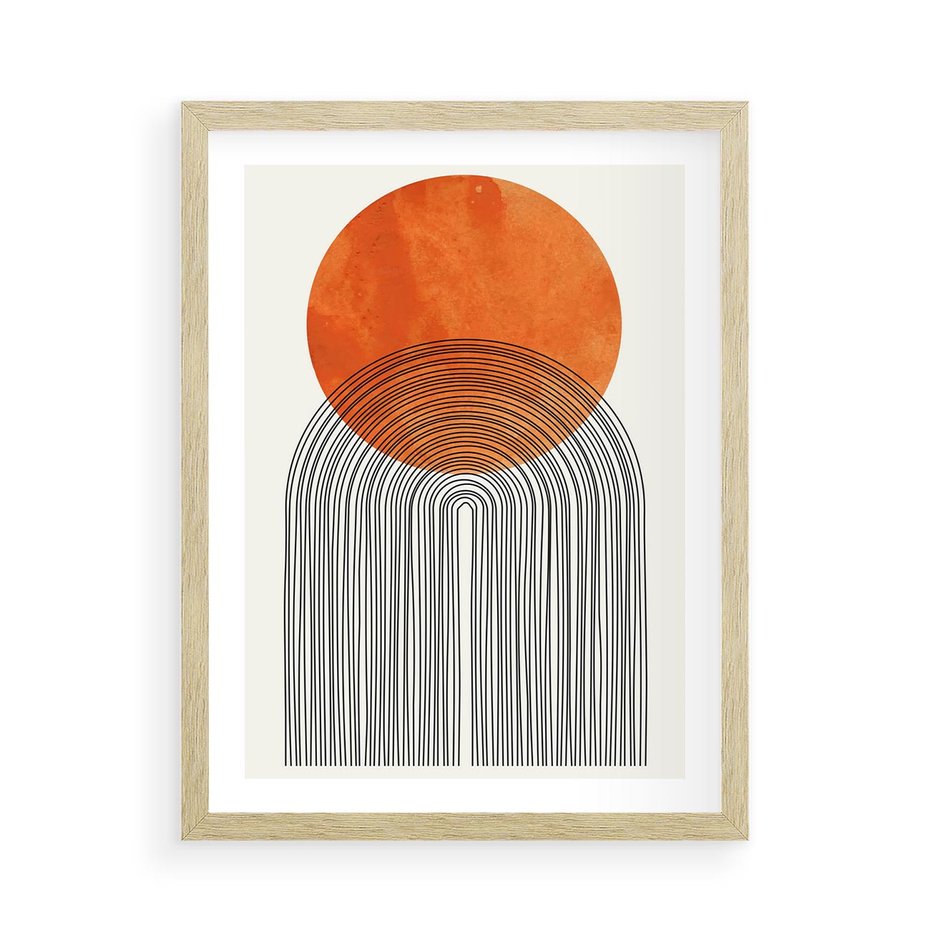 Plakat w ramie 50x70 - Abstrakcyjne Pulsacje - koło, boho styl - rama drewno