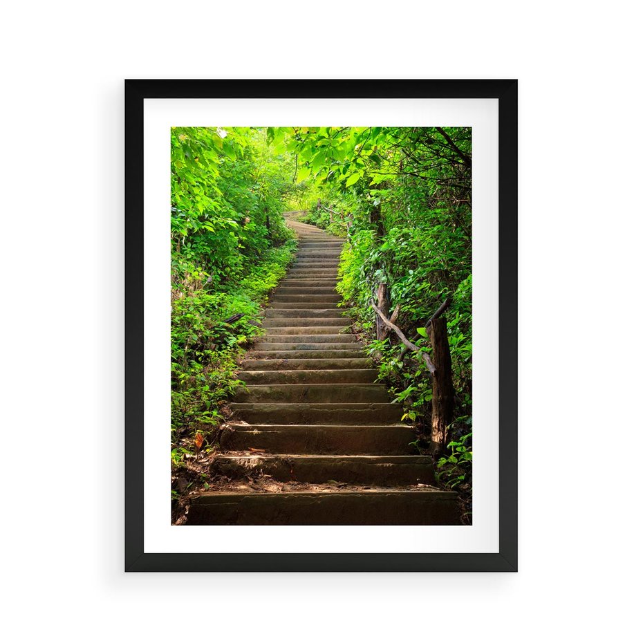 Plakat w ramie 40x50 - Lasowa ścieżka pełna tajemnic - ścieżka, schody - rama czarna