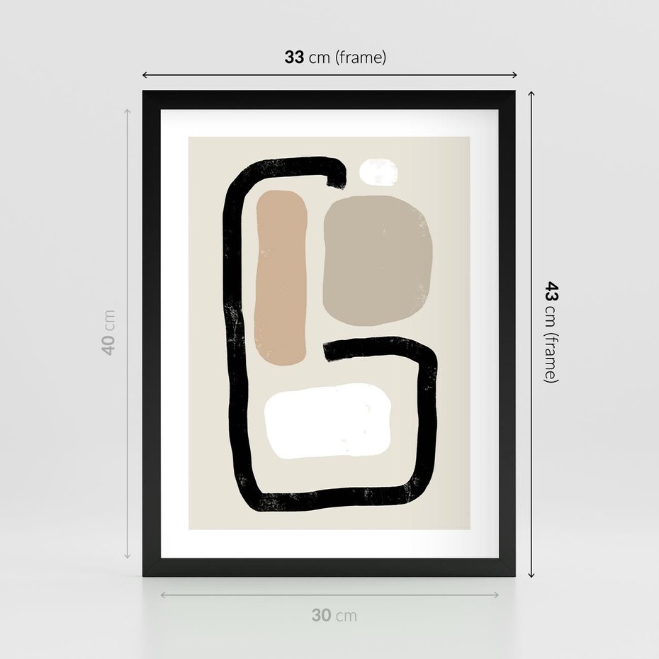 Plakat w ramie 30x40 - Kształtne Formy - geometryczne nieregularne kształty, nowoczesna kompozycja - rama czarna