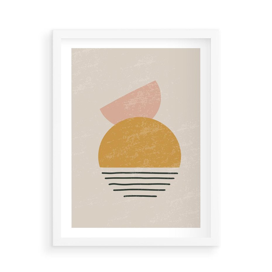 Plakat w ramie 50x70 - Krótka Forma - abstrakcyjna sztuka, boho kształty - rama biała