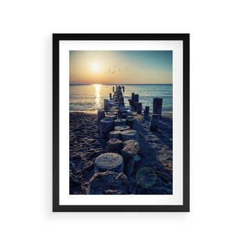 Plakat w ramie 40x50 - Zachód Słońca nad Morzem - morze, zachód - rama czarna