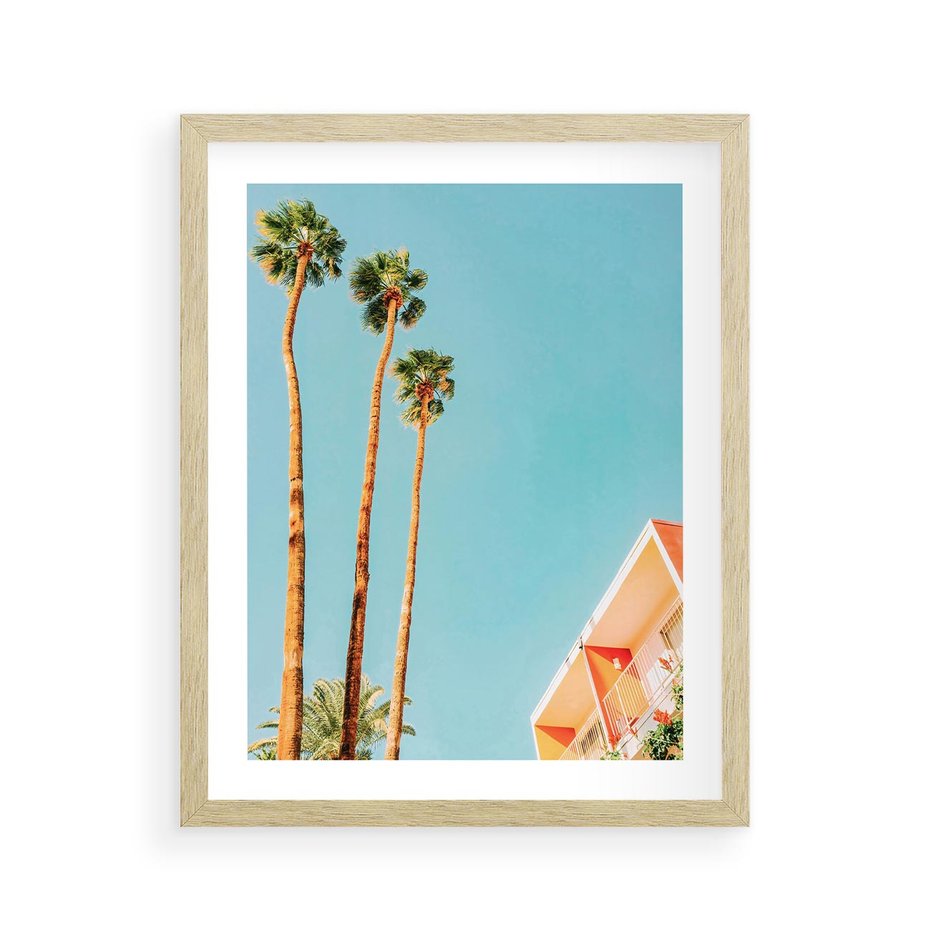 Plakat w ramie 40x50 - Letnie Marzenia - palmy, na tle nieba - rama drewno