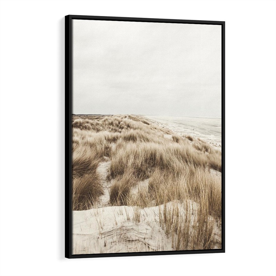 Obraz w ramie 70x100 - Nadmorskie Wydmy - fotografia, kolory sepii - rama czarna