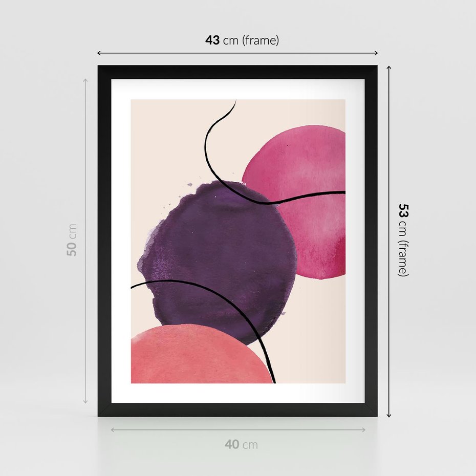 Plakat w ramie 40x50 - Migotliwe Widzenia - abstrakcyjne akwarelowe plamy, nieregularne linie - rama czarna