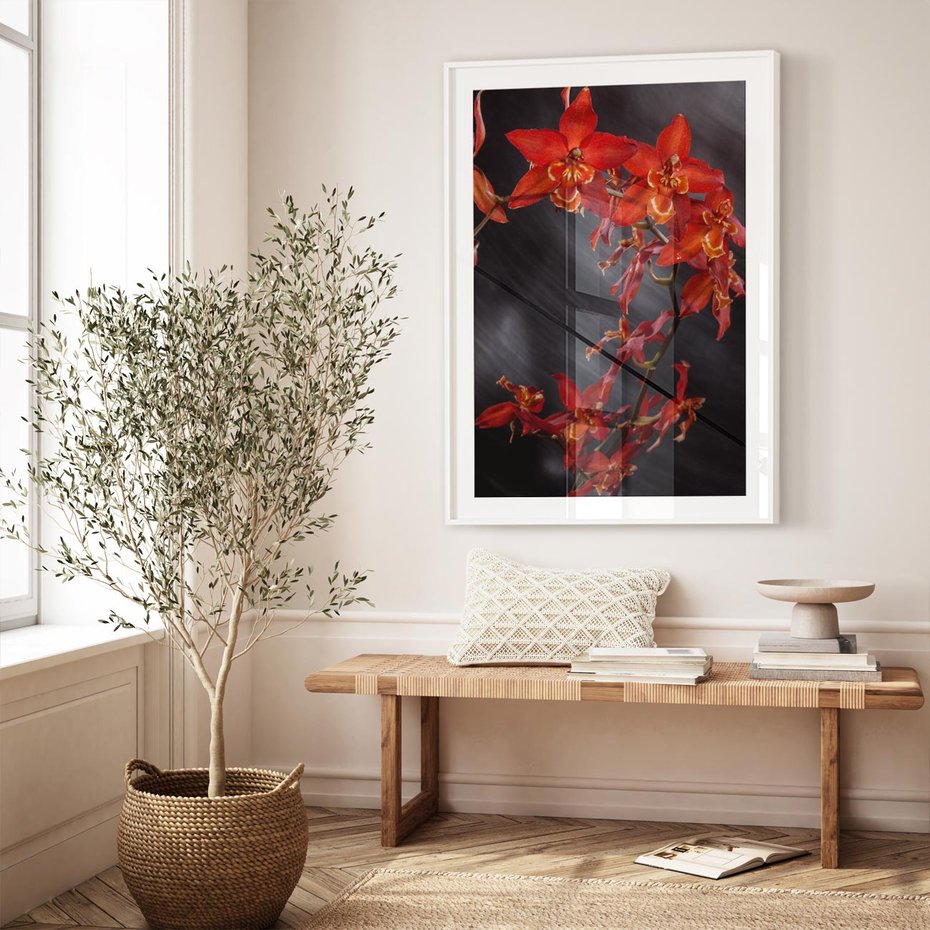 Plakat w ramie 40x50 - Kolorowy Raj - kwiaty, tropikalne - rama biała