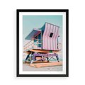 Plakat w ramie 50x70 - Miami Beach - plaża miami, domek ratownika - rama czarna