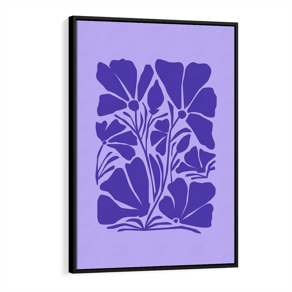 Obraz w ramie 70x100 - Migocące Boho Wibracje - kwiaty, energetyczne fioletowe tło - rama czarna
