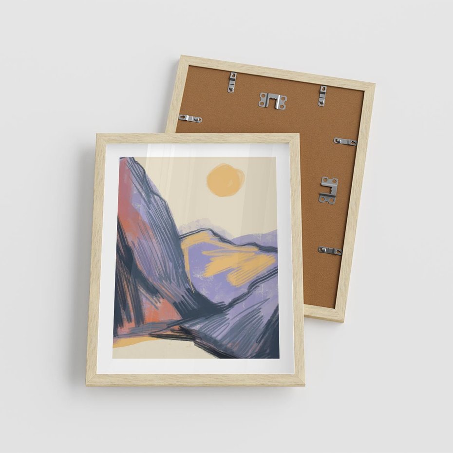 Plakat w ramie 40x50 - Ponad Szczytami - pastelowy krajobraz, nowoczesny plakat - rama drewno