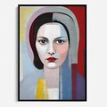 Obraz w ramie 50x70 - Kolorowe Granice Form - abstrakcyjny obraz olejny, portret twarzy kobiety - rama czarna