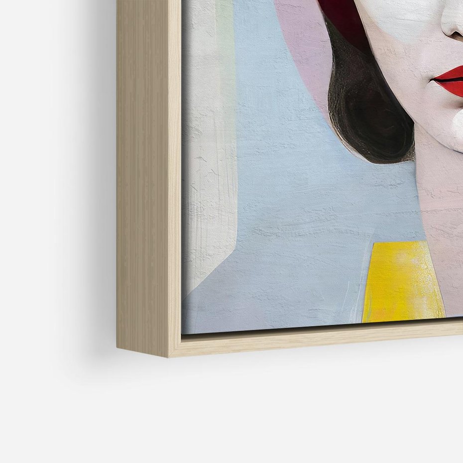 Obraz w ramie 50x50 - Kolorowe Granice Form - abstrakcyjny obraz olejny, portret twarzy kobiety - rama drewno