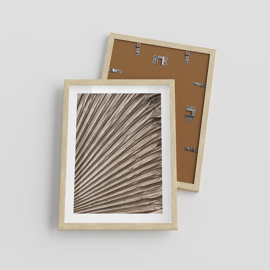 Plakat w ramie 30x40 - Liść Palmy w Wyjątkowej Kompozycji - suchy liść palmy, boho styl - rama drewno