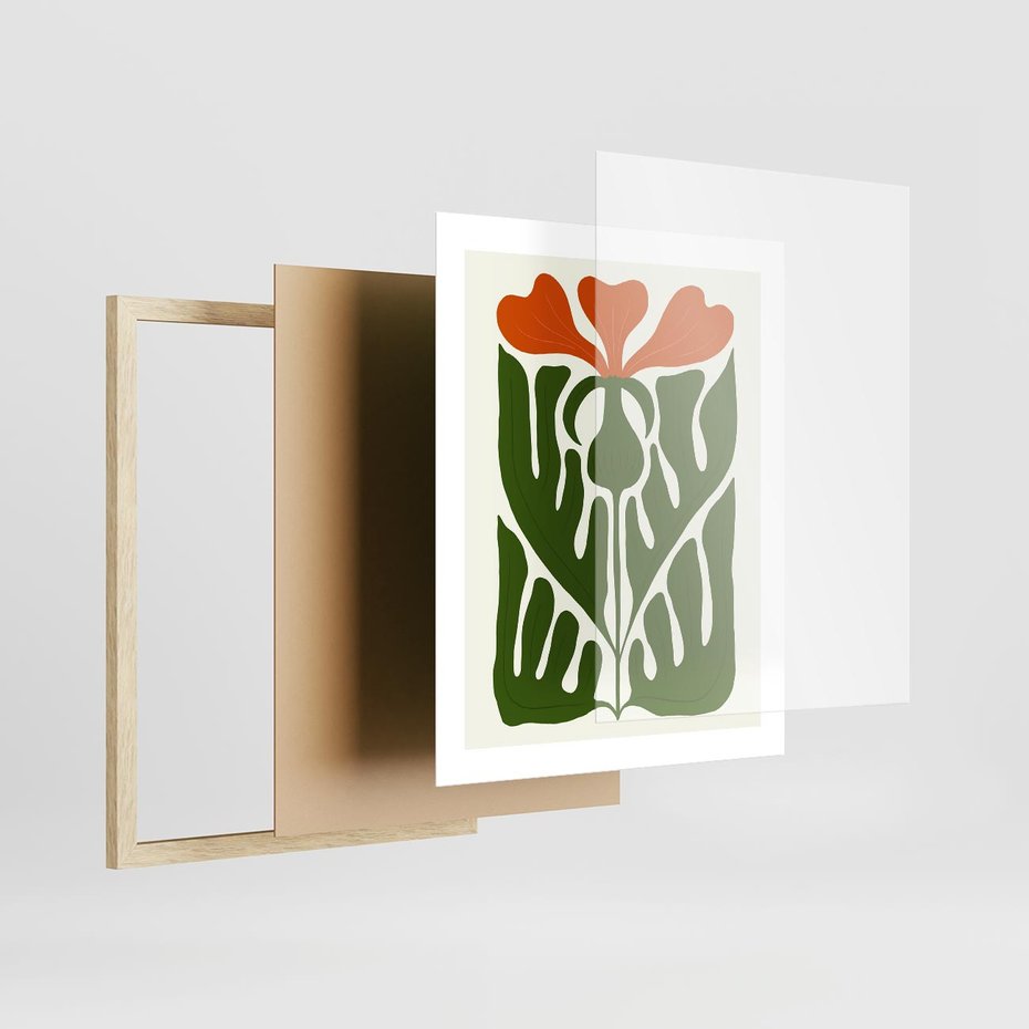 Plakat w ramie 40x50 - Minimalistyczny Urok Kwiatu - kwiat, sztuka nowoczesna - rama drewno