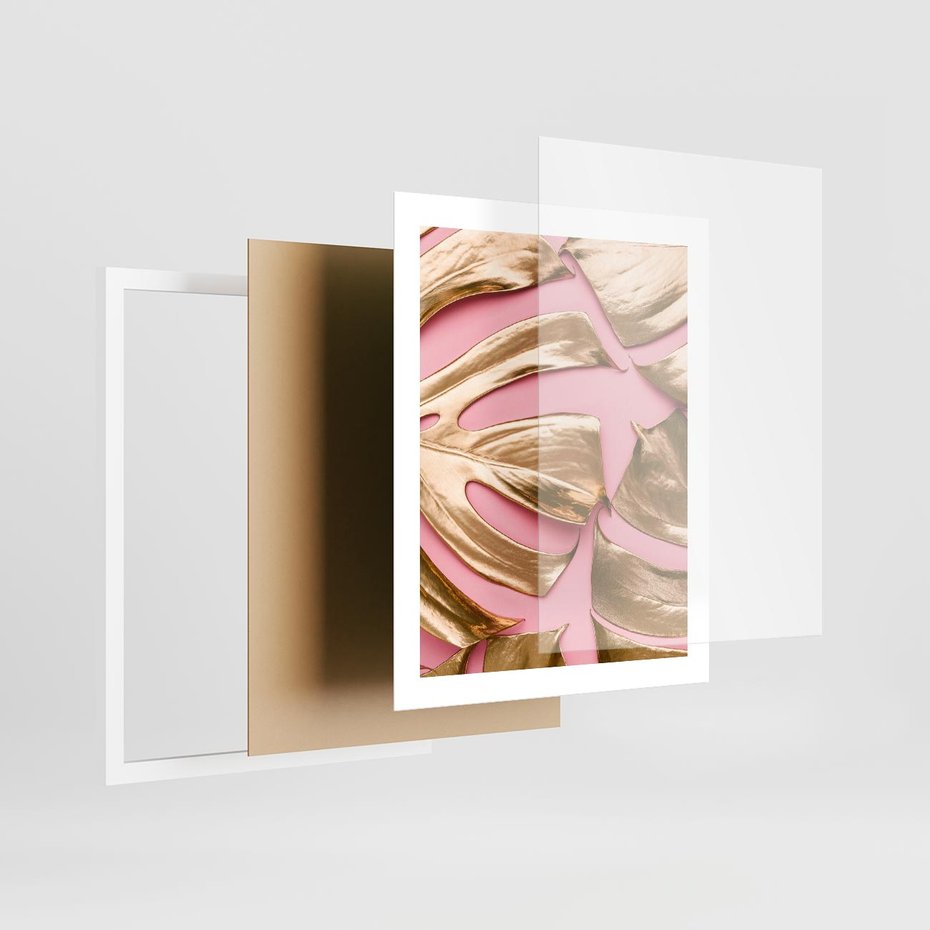 Plakat w ramie 40x50 - Przyjemność w Naturze - złote, liście - rama biała