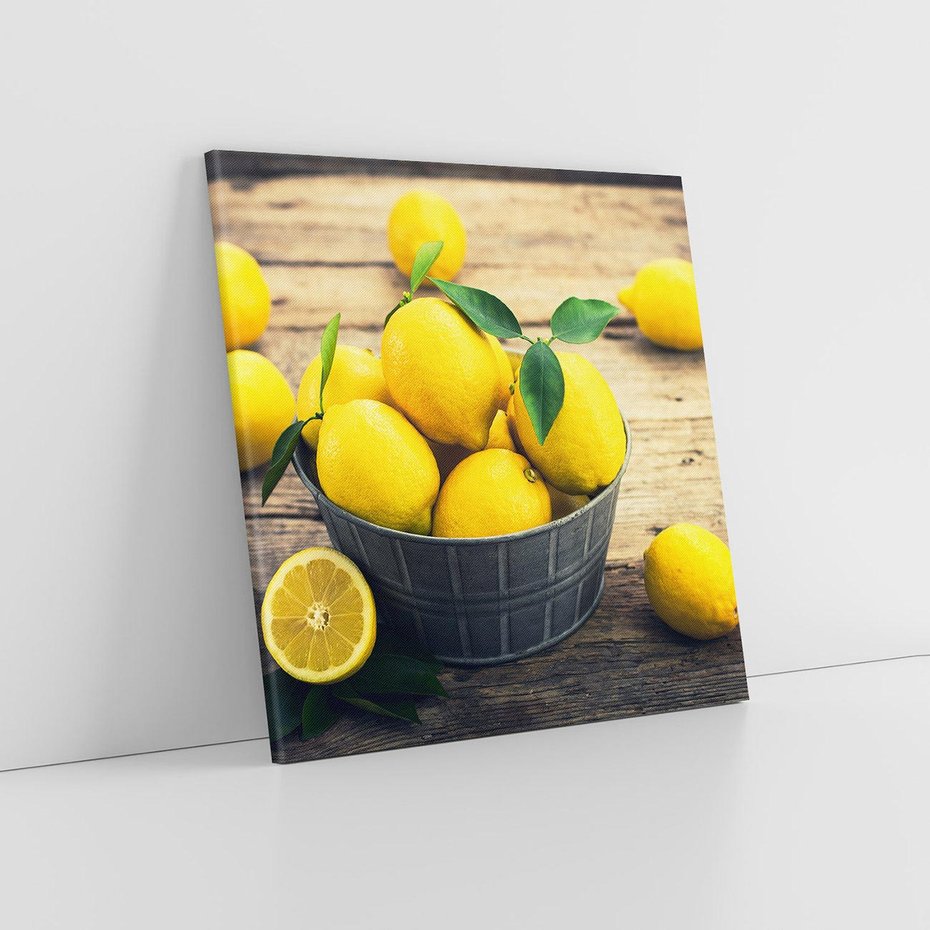 Obraz na płótnie 60x60 - Ożywczy koszyk - cytryny, koszyk