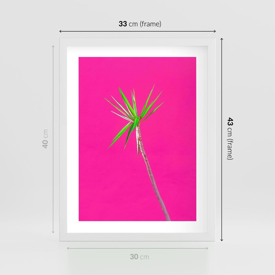 Plakat w ramie 30x40 - Retro Stylizacja - palma, liście - rama biała