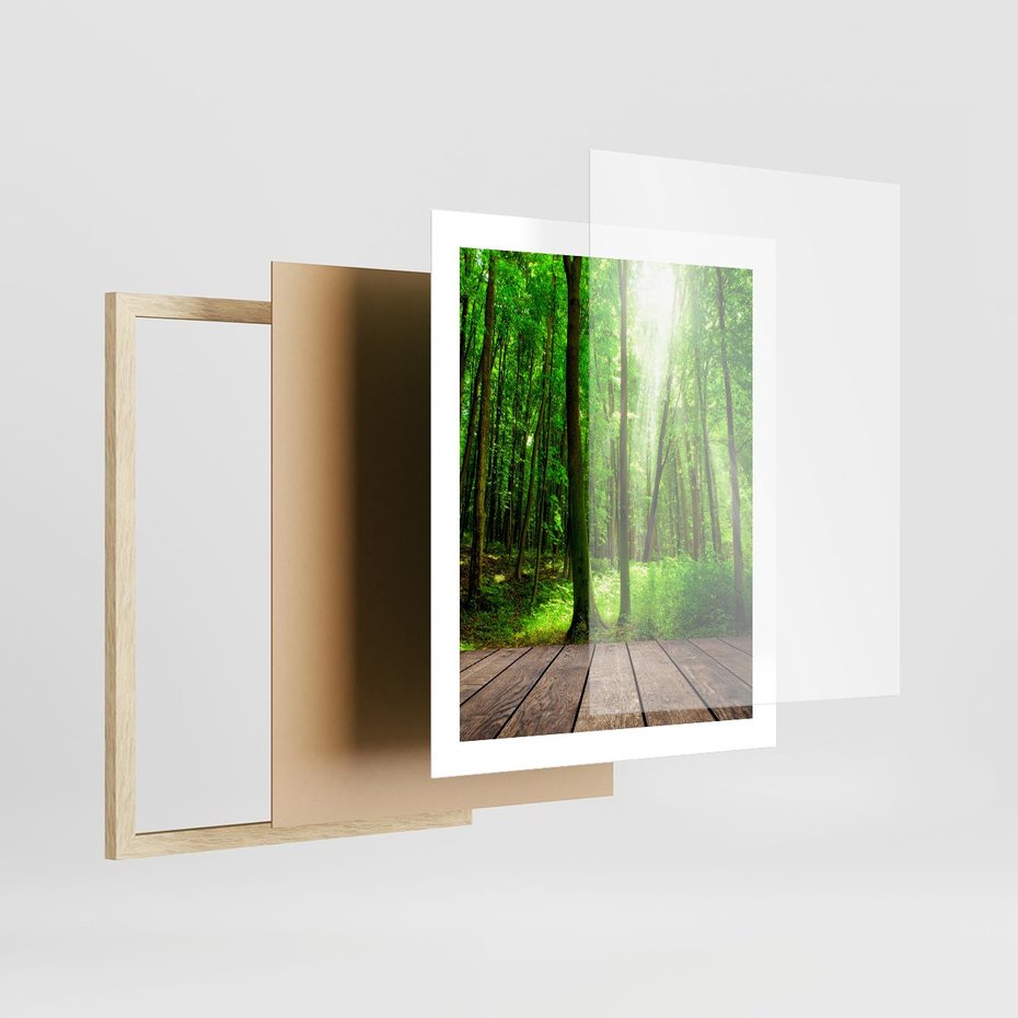 Plakat w ramie 40x50 - Spacer po urokliwej dróżce w lesie - las, dróżka - rama drewno