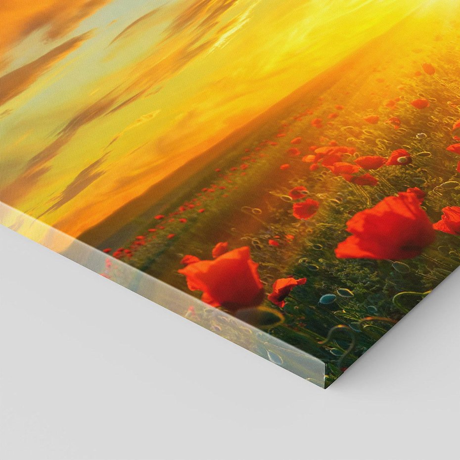 Obraz na płótnie 100x70 - Magia zachodu słońca na łące z makami - łąka, zachód słońca