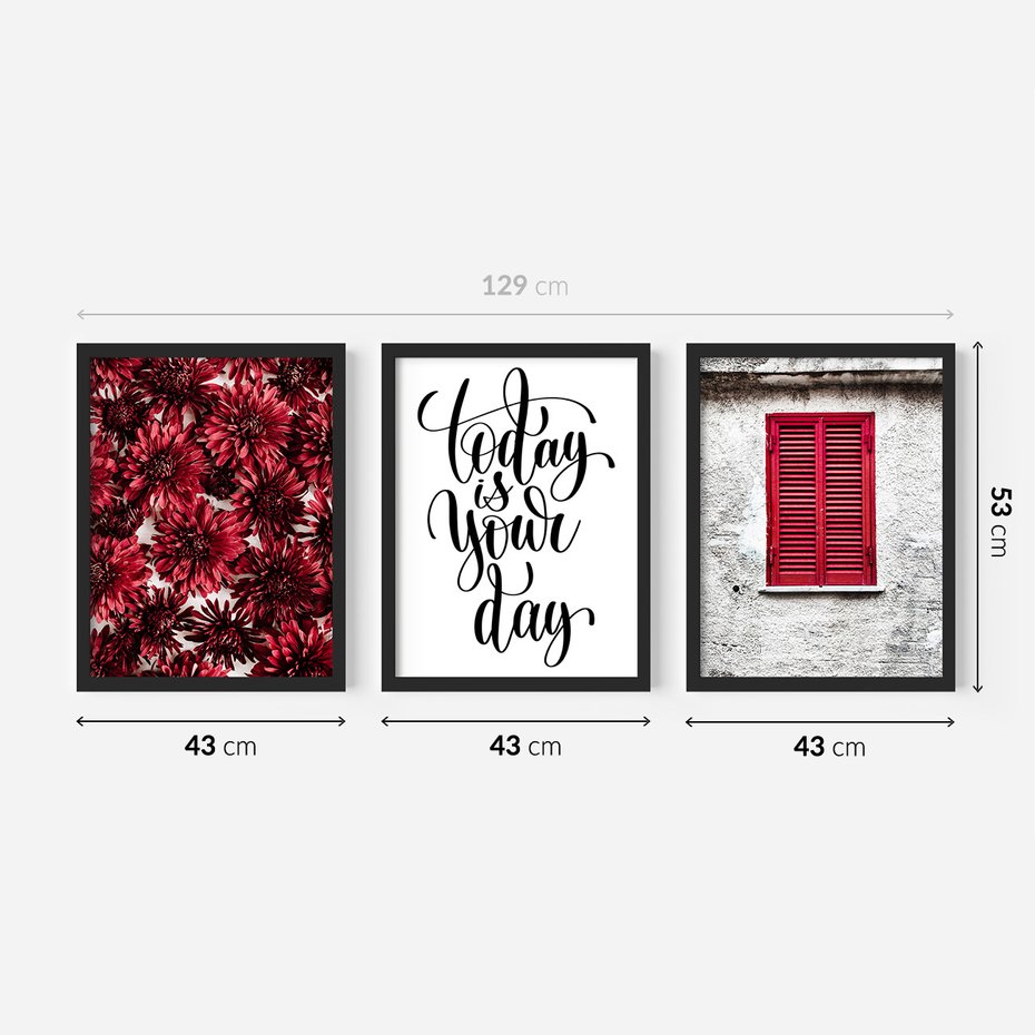 Zestaw obrazy w ramie 40x50 galeria - Twój, dzień, cytat, motywacja - rama czarna