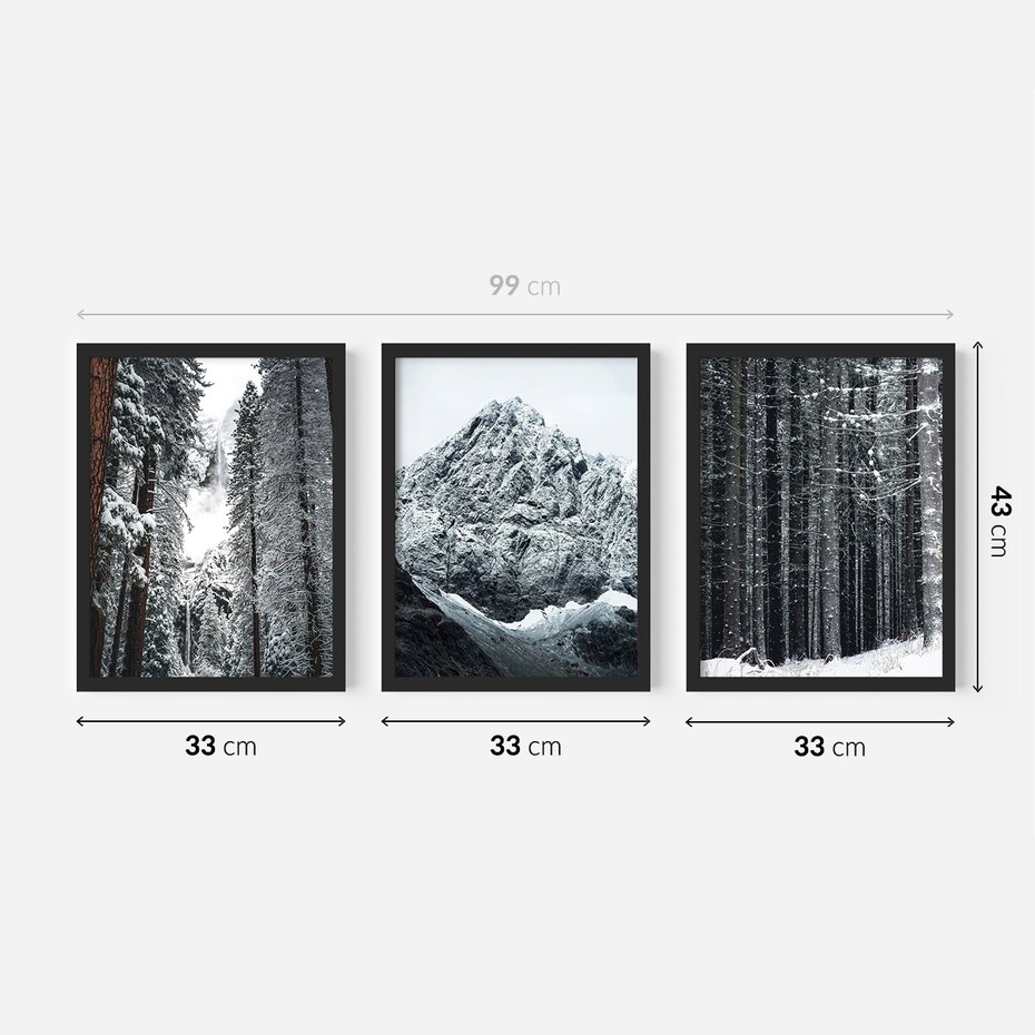 Zestaw obrazy w ramie 30x40 galeria - Zima, w, górach, las, widok - rama czarna