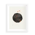 Plakat w ramie 50x70 - Wibracje Kolorów - abstrakcyjna czarna plama, rozsiane pomarańczowe kropki - rama biała