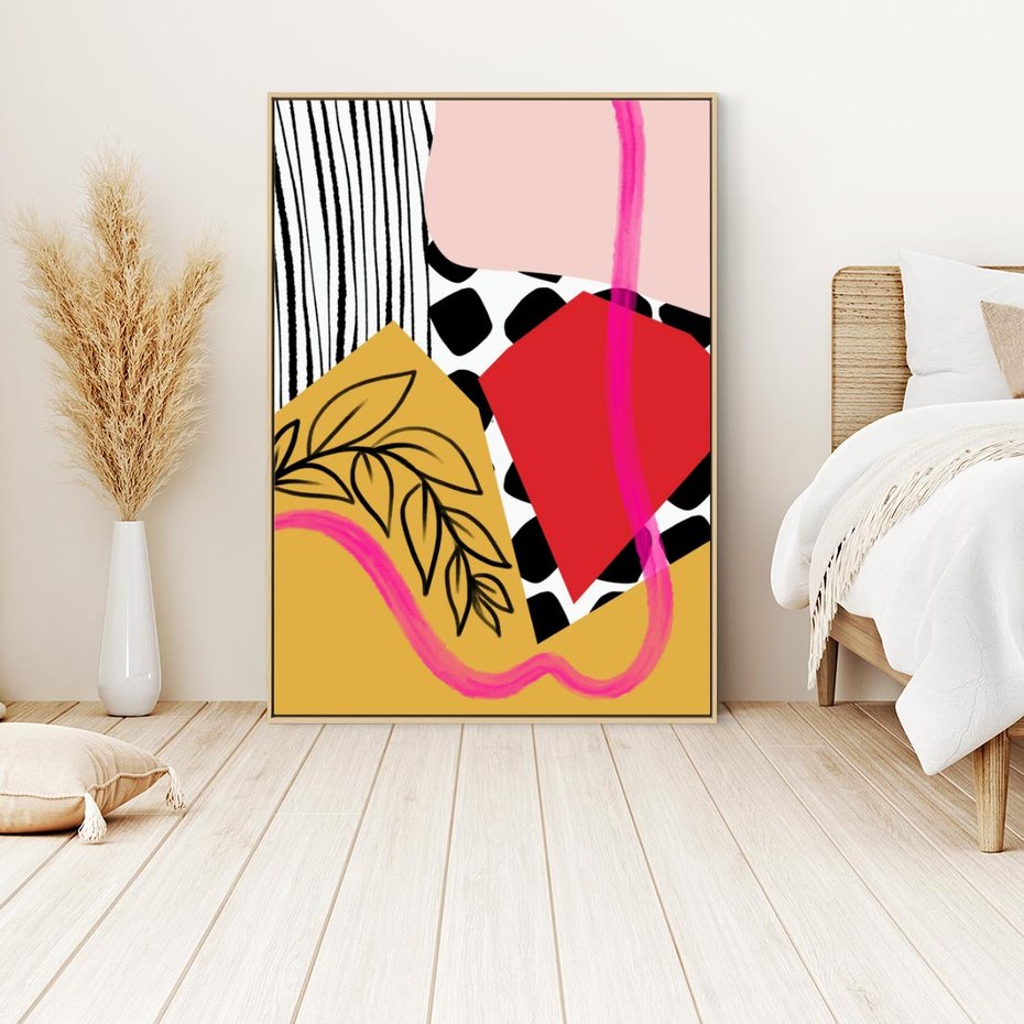 Obraz w ramie 80x120 - Wnętrza Form - abstrakcyjna kompozycja, różne tekstury - rama drewno