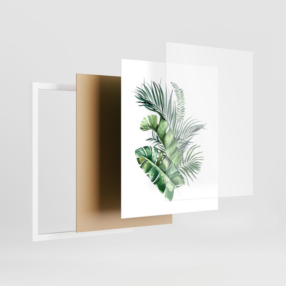 Plakat w ramie 40x50 - Piękno Złotej Rośliny - złote, liście - rama biała
