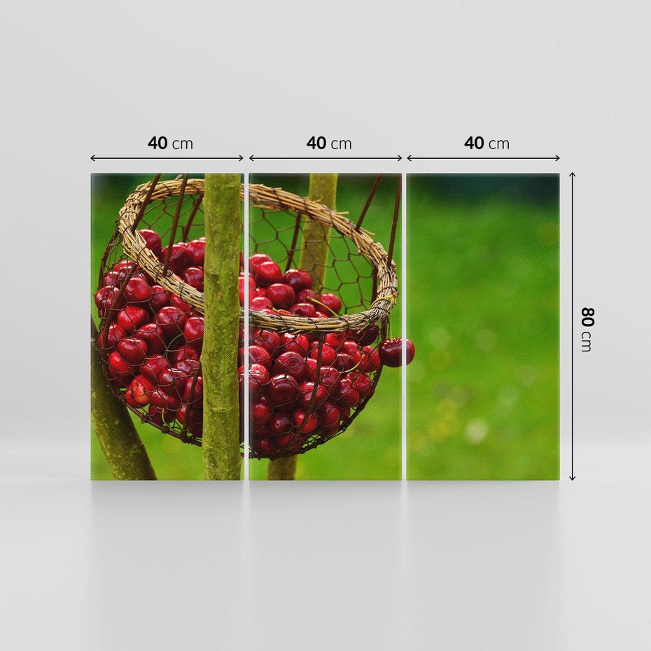 Obraz na płótnie 120x80 - Czereśnie w Koszyku Owocowy Skarb - czereśnie, koszyk