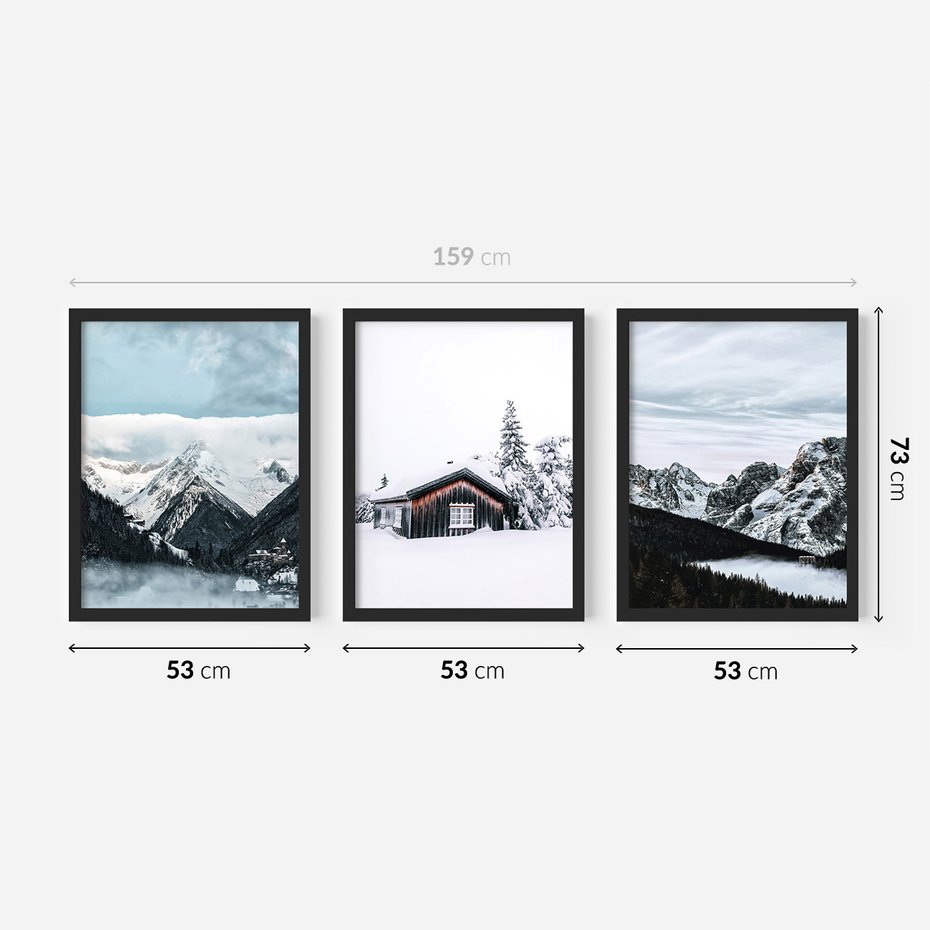 Zestaw obrazy w ramie 50x70 galeria - Górski, pejzaż, zima - rama czarna