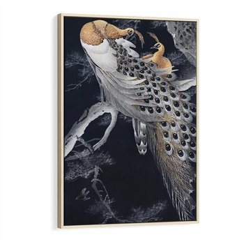 Obraz w ramie 80x120 - Japońskie Pawie - japońska grafika, pawie - rama drewno