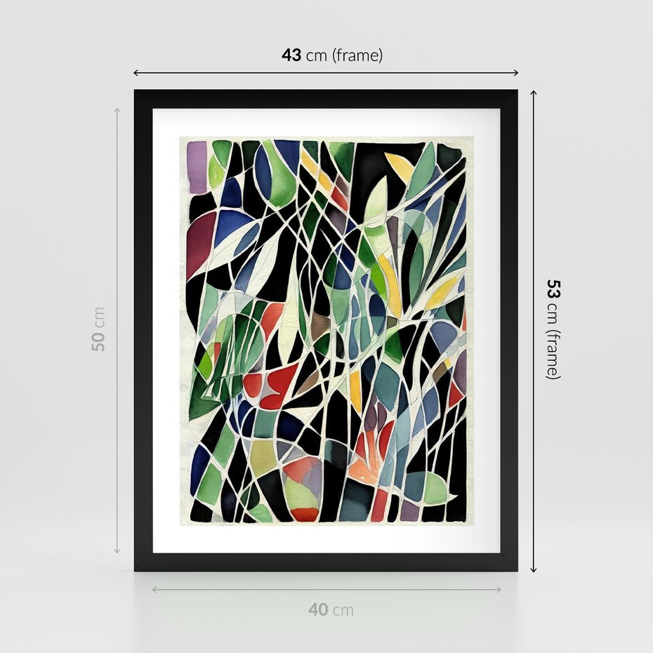 Plakat w ramie 40x50 - Taniec Plam i Kształtów - abstrakcyjny akwarelowy obraz, plamy - rama czarna