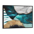 Obraz w ramie 100x70 - Rozlane Turkusy - Turkusowe plamy, złote elementy - rama czarna