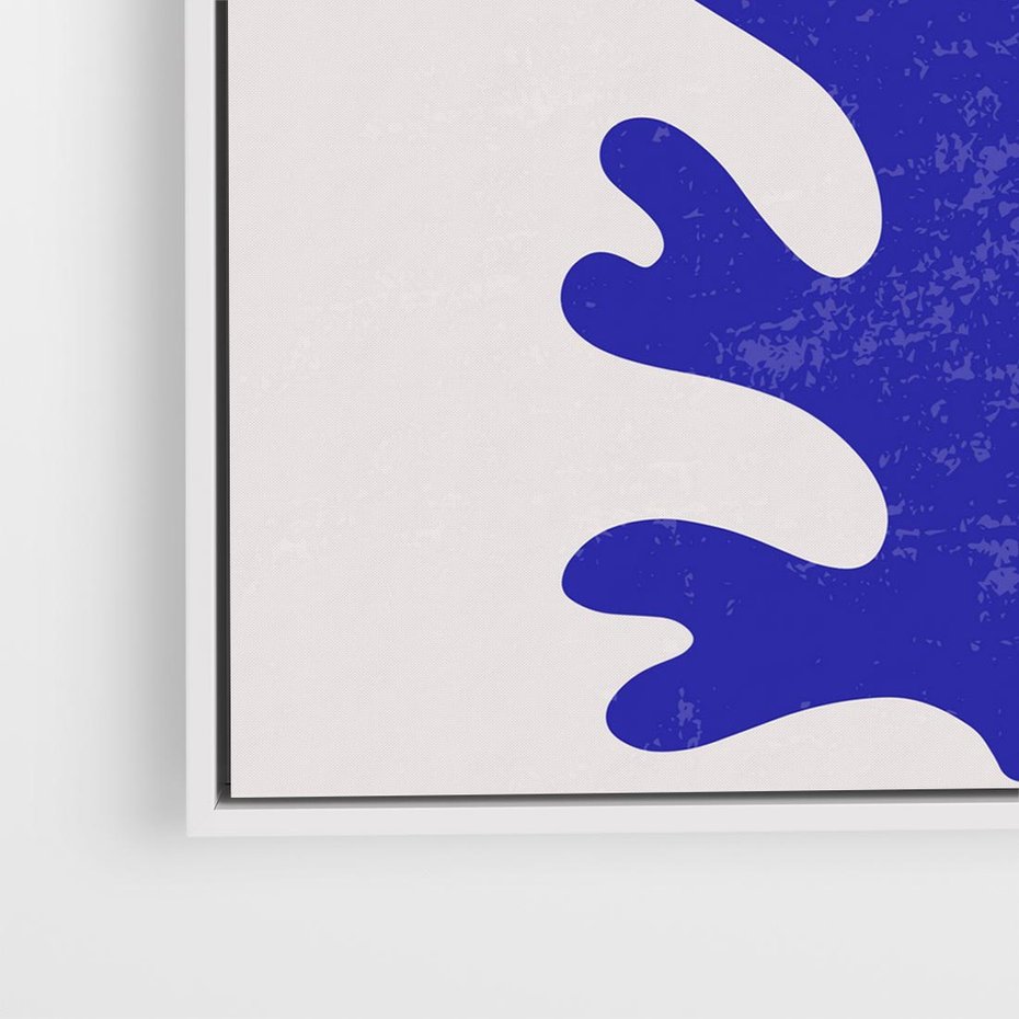 Obraz w ramie 50x50 - Przenikająca Struktura - boho plakat, niebieski liść w intensywnym kolorze - rama biała