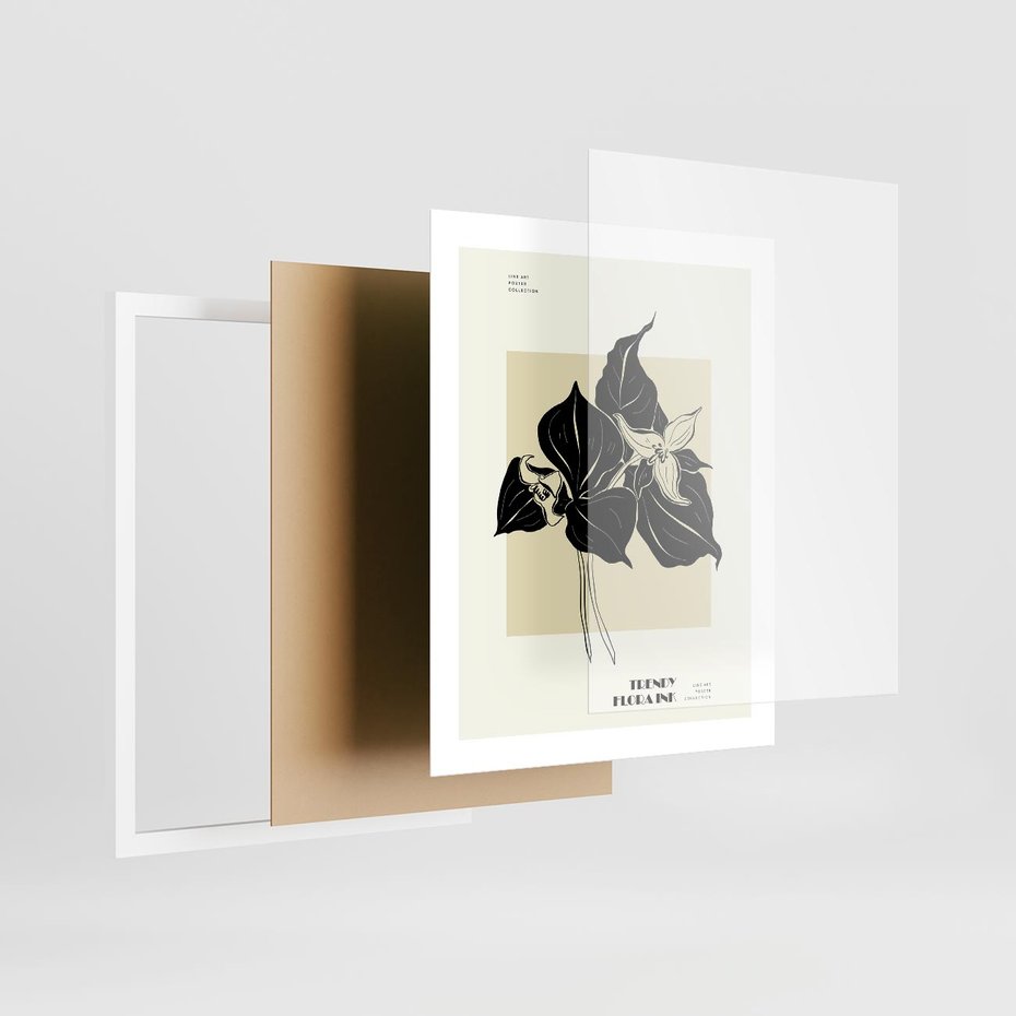 Plakat w ramie 40x50 - Ekspresja w szkicowanych kształtach - kwiaty, typografia - rama biała