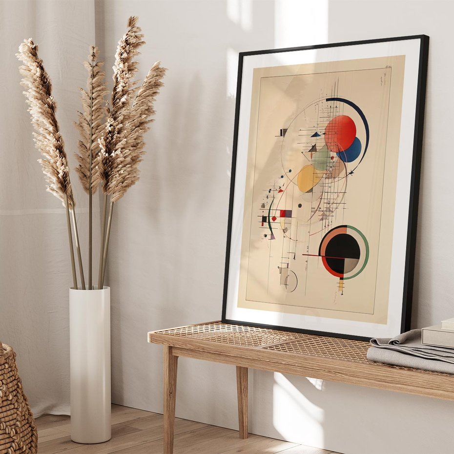 Plakat bez ramy 50x70 - Impulsy Wydobyte z Cienia - abstrakcyjna geometryczna kompozycja, koła linie