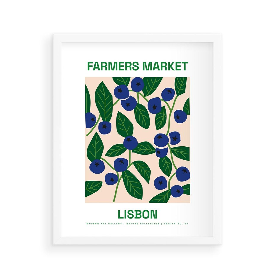 Plakat w ramie 40x50 - Migotliwe Przestrzenie - borówki, jagody - rama biała