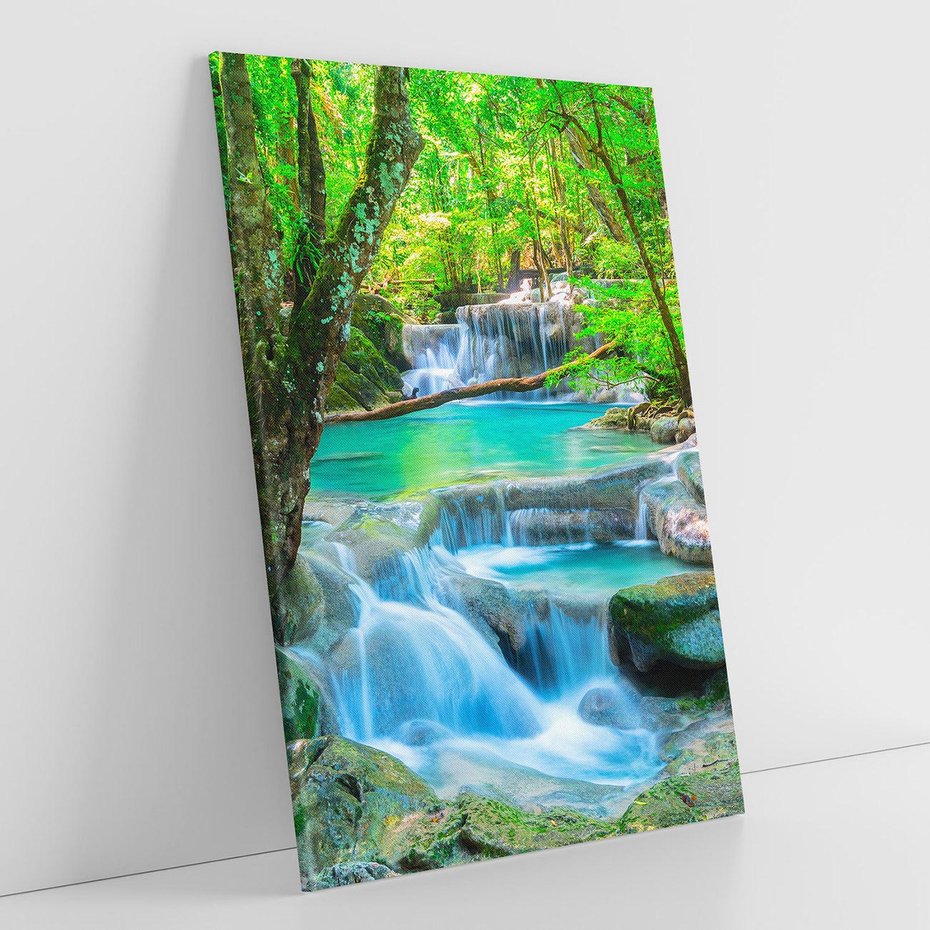 Obraz na płótnie 80x120 - Magia w lesie nad rzeką - wodospad, rzeka