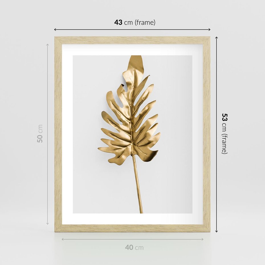 Plakat w ramie 40x50 - Ponadczasowy Urok - złote, liście - rama drewno