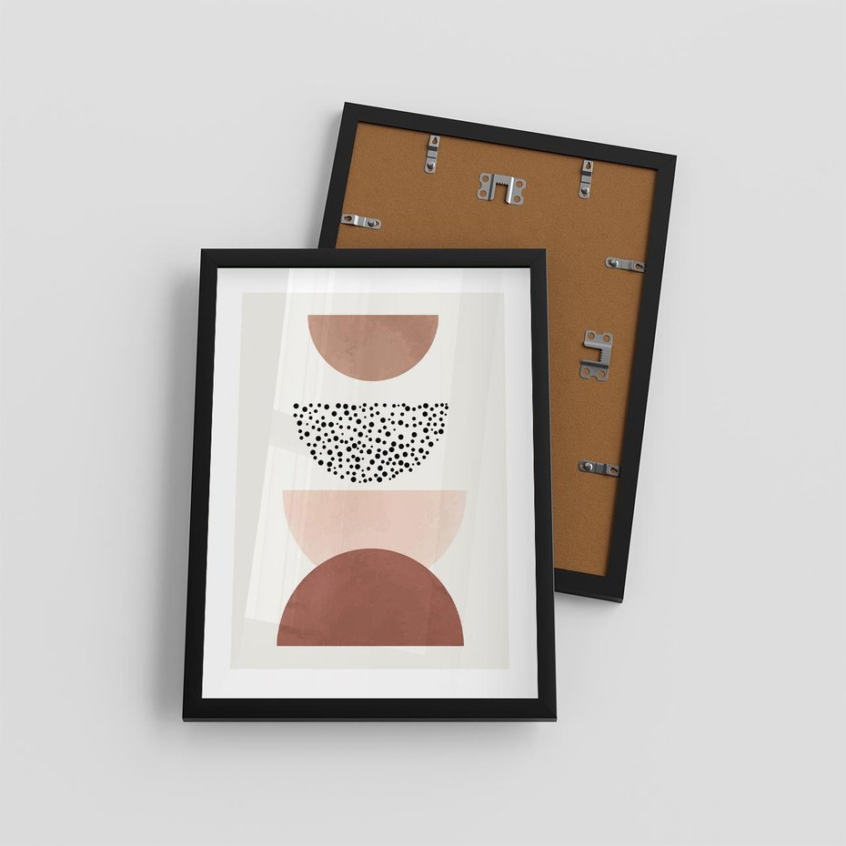 Plakat w ramie 30x40 - Geometryczna Harmonia w Brązach i Beżach - geometryczne kształty, brązy i beże - rama czarna