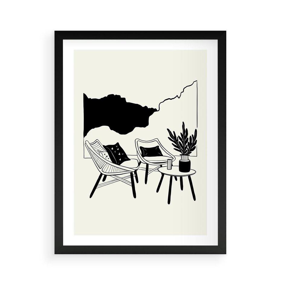 Plakat w ramie 50x70 - Boho Elegancja - boho wnętrze, salon - rama czarna