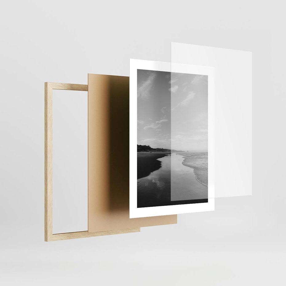 Plakat w ramie 30x40 - Nadmorska Melodia - czarno białe zdjęcie, plaża - rama drewno