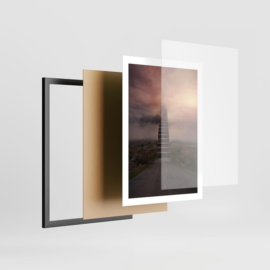 Plakat w ramie 50x70 - Wędrówka po malowniczej drodze - droga, schody - rama czarna