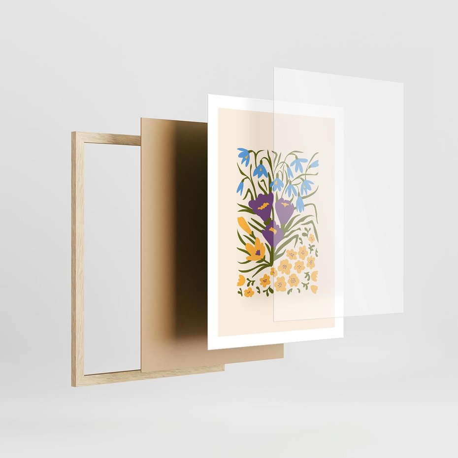 Plakat w ramie 50x70 - Kwiatowe Przenikanie - kwiaty, sztuka nowoczesna - rama drewno