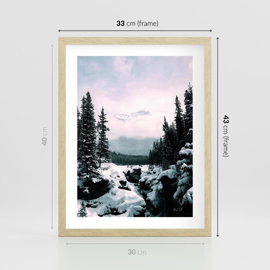 Plakat w ramie 30x40 - Zimowe Góry - zimowy krajobraz, góry - rama drewno