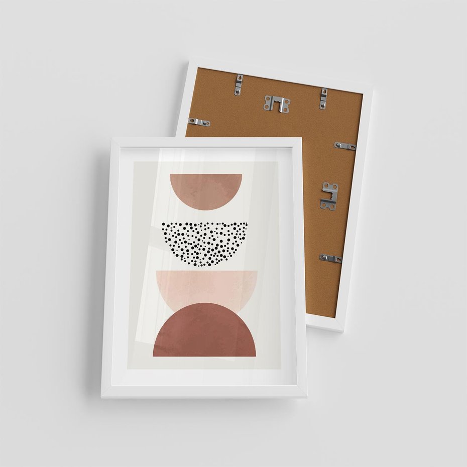 Plakat w ramie 30x40 - Geometryczna Harmonia w Brązach i Beżach - geometryczne kształty, brązy i beże - rama biała
