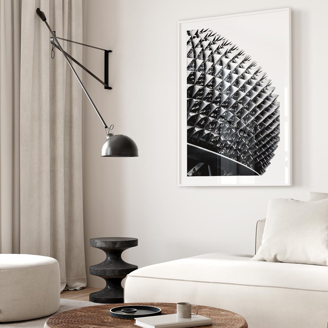 Plakat w ramie 50x70 - Nowoczesność w Czerni i Bieli: Architektoniczna Piękność - nowoczesna architektura, black and white - rama biała